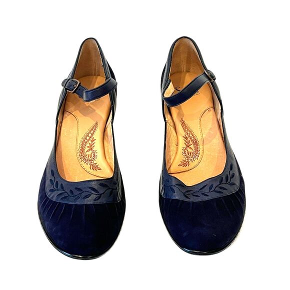 Sofft Navy Blue Suede Mary Janes Size 10 Leather Small Heel Ankle Strap - Picture 7 of 10